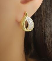 Brinco Gota Lisa e Micro Zircônia Cristal Banhado a Ouro