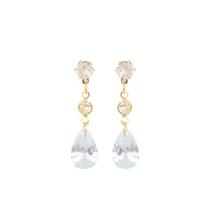 Brinco Gota Pingo de Cristal Folheado Ouro 18k Antialérgico