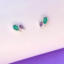 Brinco gota verde e roxo lia
