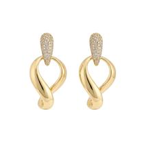 Brinco Gota Zircônia Cristal e Vazada Banhado a Ouro