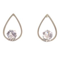 Brinco Gota Zircônia em Aço Inox