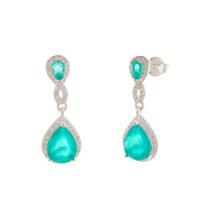 Brinco Gota Zircônias Verde Prata 925