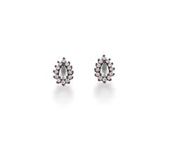 Brinco Gotinha Prasiolita com Kunzitas Laterais - Banhado a Ródio Negro