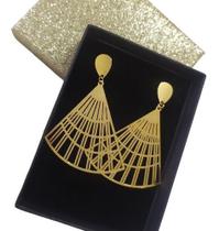 Brinco Grande Arabesco Leque Folheado Ouro 18k Com Garantia