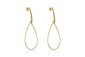 Brinco Grande De Fio E Gota Vada Folheado Em Ouro 18K