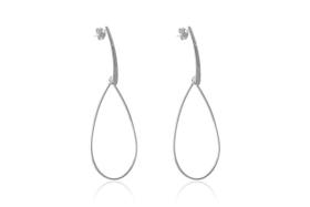 Brinco Grande De Fio E Gota Vada Folheado Em Ródio Branco