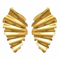 Brinco Grande de Folha Tendência Fino Leve Orgânico Folheado em Ouro 18k Softjoias Brinco Grande de Folha Tendência Fino Leve Orgânico Folheado em Ouro 18k Softjoias