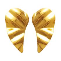 Brinco Grande de Pétala Tendência Fino Leve Orgânico Folheado em Ouro 18k Softjoias