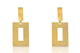 Brinco Grande De Retângulo Vazado Folheado Em Ouro 18K