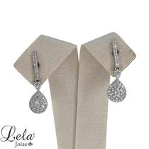 Brinco haste com gota cravejada prata 925