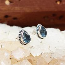 Brinco indiano Prata 925 e Topázio Azul Gota Lapidada Brinco indiano Prata 925 e Topázio Azul Gota Lapidada