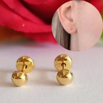 Brinco Infantil 2o Furo Bolinha Dourada Antialergico 3mm
