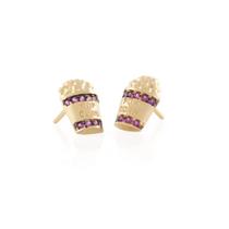 Brinco Infantil 6x9mm Pop Corn Rubi - Prata 925 Banho Ouro 18k