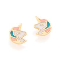 Brinco infantil banhado a ouro 18k unicórnio Cód. 52592814