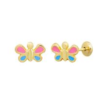 Brinco Infantil Borboleta Colorida Folheado A Ouro 18K Antialérgico - BRPRI225