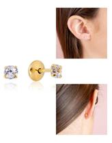 Brinco Infantil com Pedra de Zircônia Bebê Recém Nascido Banho Antialérgico Banhado a Ouro 18k Marca Andréia Branco Acessórios