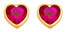 Brinco Infantil Coração Pedra Zirconia 4mm De Ouro 18k 750 Vermelho