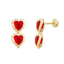 Brinco Infantil Coração Vermelho Duplo Folheado A Ouro 18K Antialérgico - BRPRI68 VERMELHO -