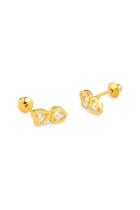 Brinco Infantil Corações Pedra Zircônia Ouro 18k - 0.65