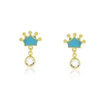 Brinco Infantil Coroa Princesa Menina +Ponto de Luz Banho de Ouro 18k
