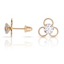 Brinco Infantil de Ouro 18K Florzinha - 3 argolas com solitário de pedra 4mm
