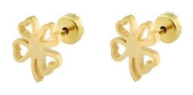 Brinco Infantil Dourado Aço Cirúrgico Trevo Tarraxa Baby