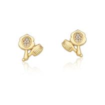 Brinco Infantil Espelho Cravejado e Escova em Prata 925 Banhado a Ouro 18K