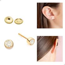 Brinco Infantil Feminino Ponto De Luz Com Pedra De Zircônia Tarraxa Baby Banho Antialérgico Banhado A Ouro 18k Marca Andreia Branco Acessórios