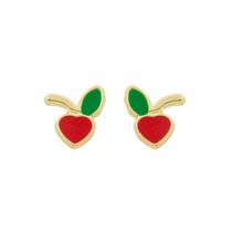 Brinco Infantil Menina Maçã Banhado A Ouro 18k