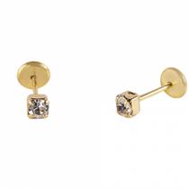 Brinco Infantil Ou 2º Furo Com Strass E Tarraxa Baby PRI Style Folheado A Ouro 18K Antialérgico