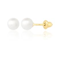 Brinco Infantil Ouro 18k 750 Pérola 4mm Criança Recém-nascido