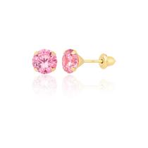 Brinco Infantil Pedra 4mm Solitário Pedrinha Ouro 18k 750 Rosa Brinco Infantil Pedra 4mm Solitário Pedrinha Ouro 18k 750 Rosa
