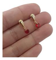 Brinco Infantil Pendurado Pedra Zirconia Dourado Vermelho Brinco Infantil Pendurado Pedra Zirconia Dourado Vermelho