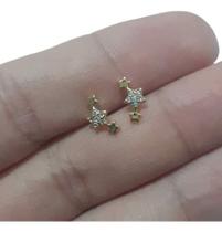 Brinco Infantil Pequeno Estrela Pedra Zirconia F. Ouro 18k