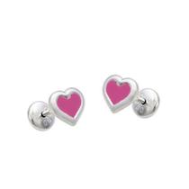 Brinco Infantil Prata Coração Estampado Liso Resina Rosa Brinco Infantil Prata Coração Estampado Liso Resina Rosa
