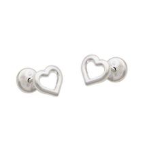Brinco Infantil Prata Fixo Coração Mini Vazado Tarraxa Baby