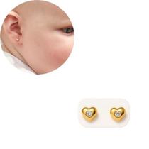 Brinco Infantil Tarraxa Baby Coração com Strass Antialérgico