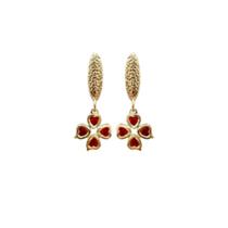 Brinco Infantil Trevo Strass Vermelho Folheado Ouro 18k Brinco Infantil Trevo Strass Vermelho Folheado Ouro 18k