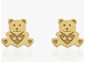 Brinco Infantil Ursinho Urso Em Ouro 18k