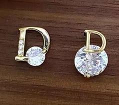 Brinco Inicial Letra D Brilho Strass Detalhes Dourado