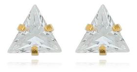 Brinco Joana Ponto De Luz Triângulo Zircônia Cristal Banhado em Ouro 18k Brinco Joana Ponto De Luz Triângulo Zircônia Cristal Banhado em Ouro 18k