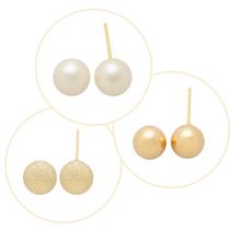 Brinco Kit Bolas Trio 3 Pares Semi Joias Banhado Ouro 18k Brinco Kit Bolas Trio 3 Pares Semi Joias Banhado Ouro 18k