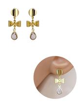 Brinco Lacinho Base Strass Gotinha Cristal Folheado Ouro 18K