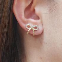 Brinco Laço Com Zirconia Folheado A Ouro