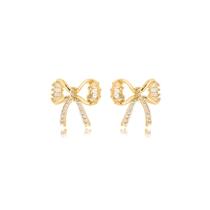 Brinco Laço Cravejado Banhado a Ouro 18k