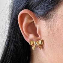 Brinco Laço Cravejado Banhado a Ouro 18k