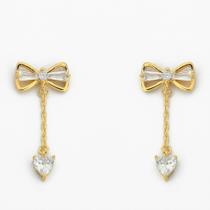 Brinco Laço Cravejado Zircônia Banhado Ouro 18K