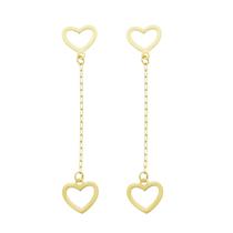 Brinco Laser Coração Com Corrente 4cm De Ouro 18k 750 Maciço
