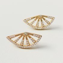 Brinco Leque com Pedras Zircônia Folheado