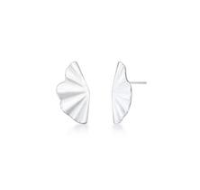 Brinco Leque Texturizado Liso Banhado a Ródio Branco - Joia Elegante